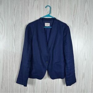 Ann Taylor LOFT Women's 100% Linen Navy Single Button Blazer, 14